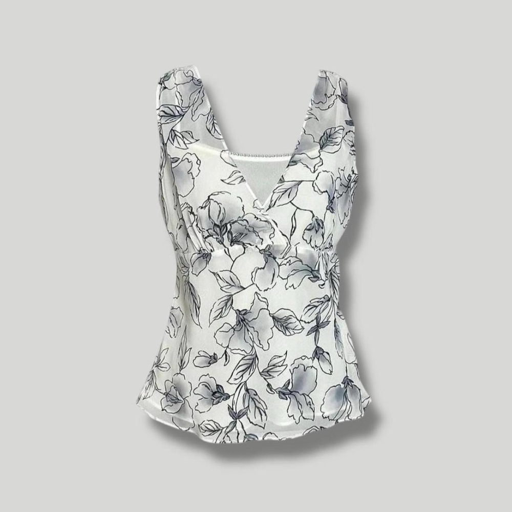 Ann Taylor LOFT sheer white chiffon floral empire waist tank top layered cami 6 - Picture 8 of 8
